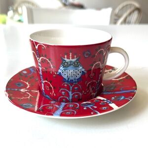 iittala Taika Cappuccino Cup & Saucer Plate Set Owl Design Red from Japan 2 Sets